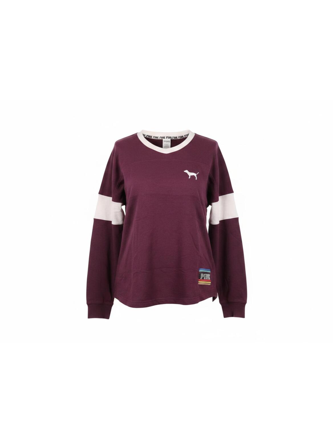 Pink Maroon White Stripe Long Sleeve Dog Logo Top 8 Petite